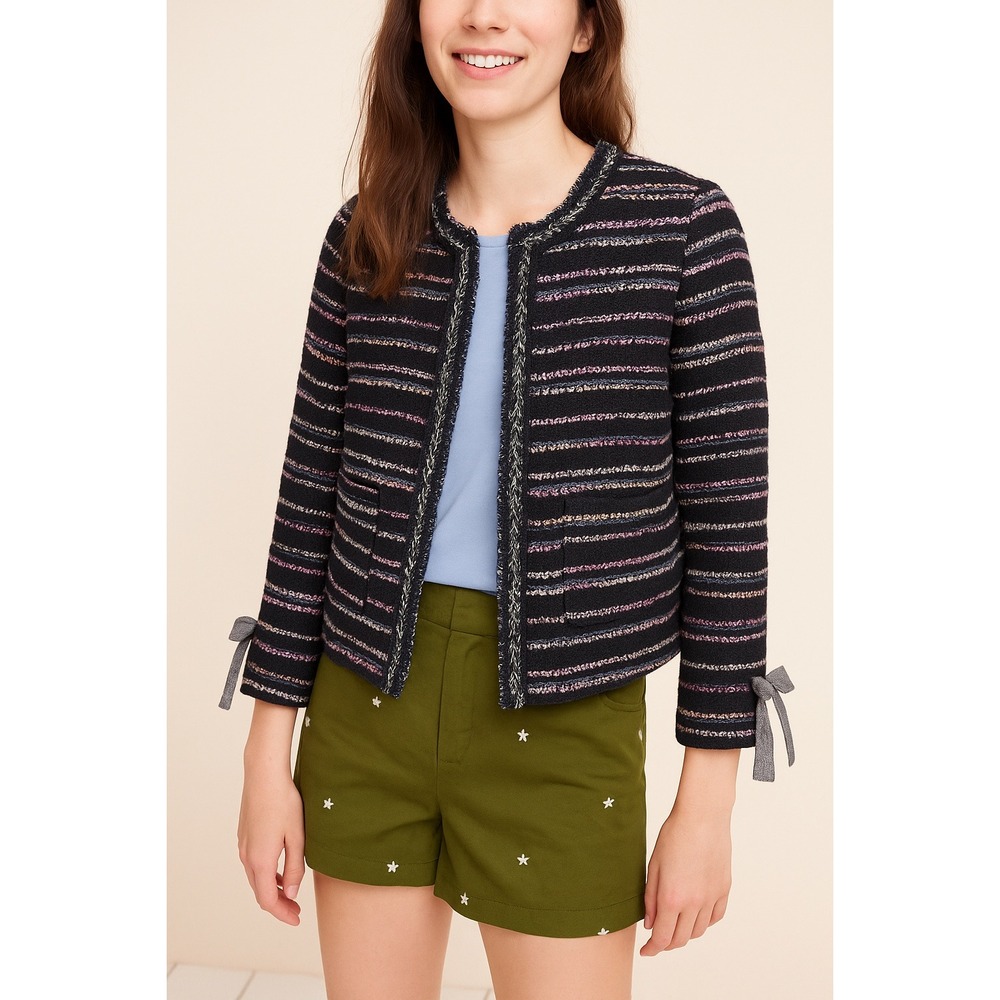 J.Crew tweed lady jacket size 8 navy multicolor stripe Parisian chic $298‎